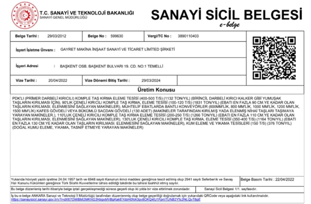 gayret-makina-Sanayi-Sicil-Belgesi